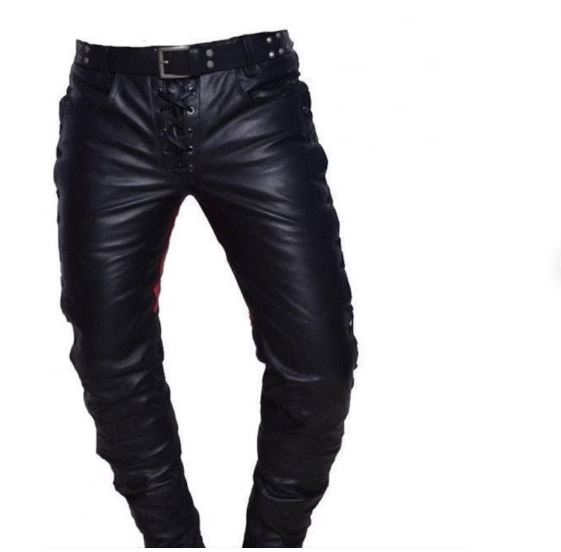 Men two tone lace up Leather Jeans, Men biker trouser, biker Pent for men