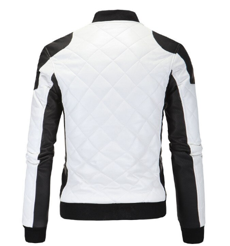 Men Two Tone Quilted Leather Jacket Mens Fashion Stand Collar Rider Jacket