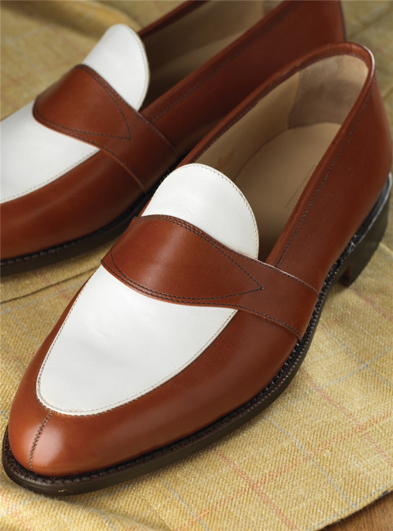 Men Two Tone Spectator dress Shoes brown and White Leather Loafer moccasins