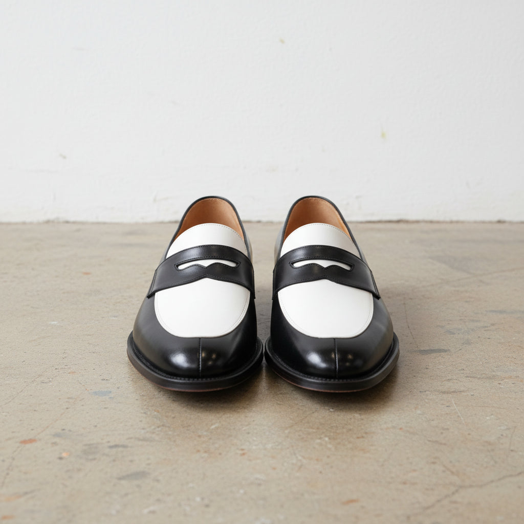 Men Two Tone Spectator Shoes Black And White Leather moccasins, Mens shoes