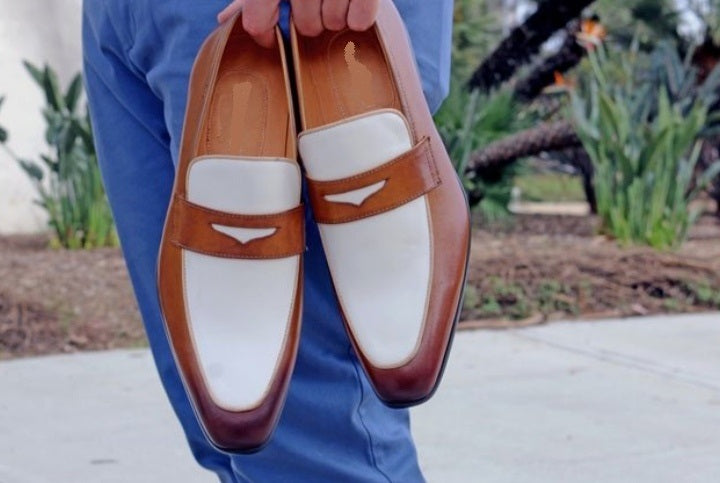 Men Two Tone Spectator Shoes Brown And White Leather Dress Oxford Shoes