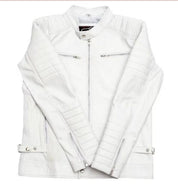 Handmade Men White Leather Slimfit Jacket, Men Motorcycle Jacket, Jacket for Men - Image 4
