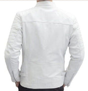 Handmade Men White Leather Slimfit Jacket, Men Motorcycle Jacket, Jacket for Men - Image 2