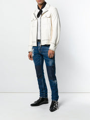 Men White Studded Leather Jacket, Motorcycle Fashion Leather Jackets