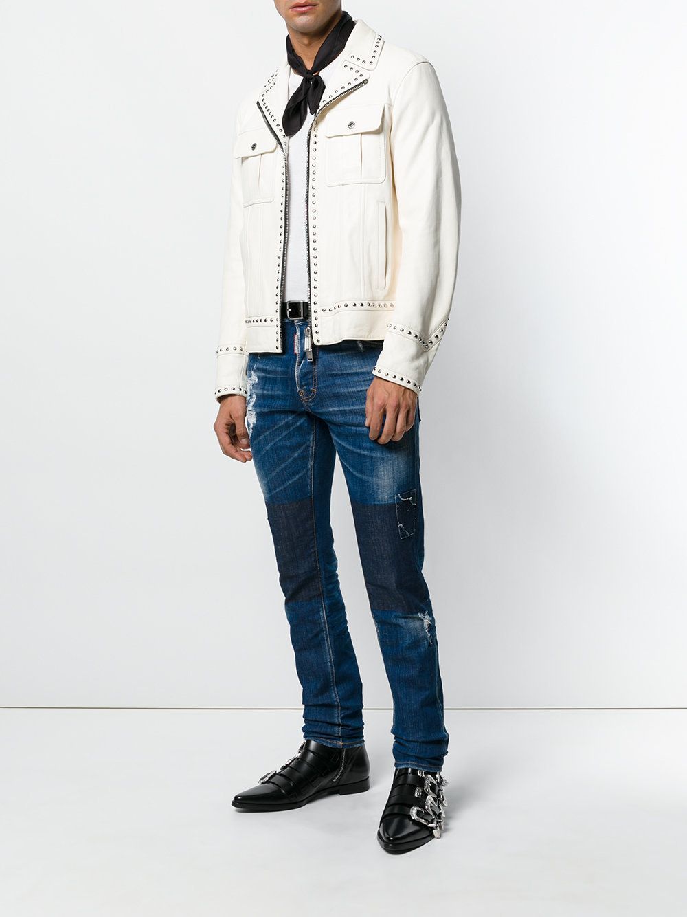 Men White Studded Leather Jacket, Motorcycle Fashion Leather Jackets