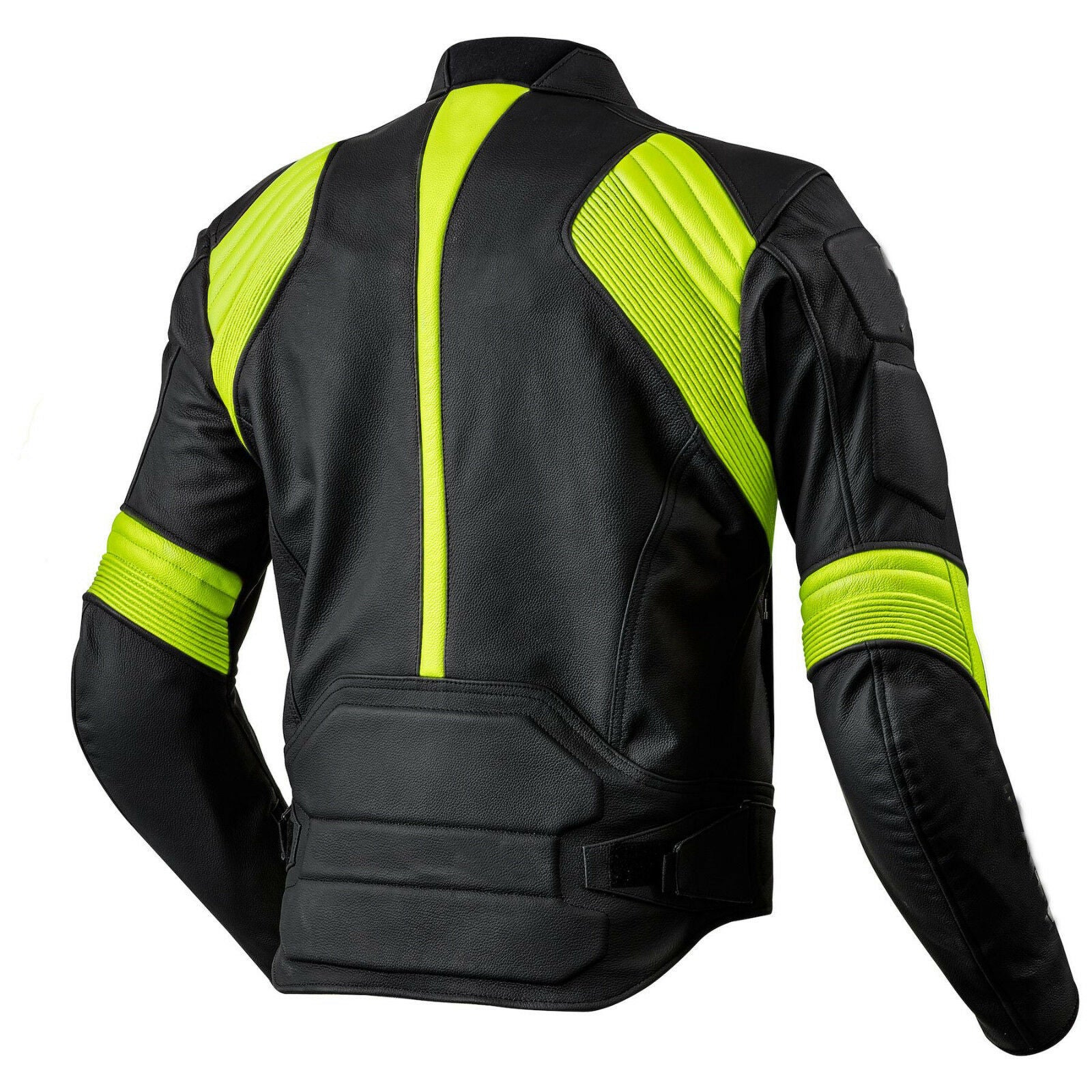 Men's Yellow and Black Contrast Leather Motorcycle Racing Jacket with Safety Pads - Image 2