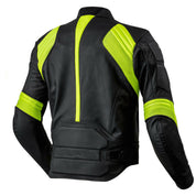 Men's Yellow and Black Contrast Leather Motorcycle Racing Jacket with Safety Pads - Image 2