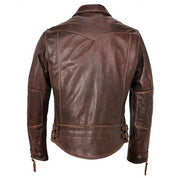 Men's Antique Brown Biker Leather Jacket - Image 2