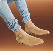 Men's Beige Suede Side Zip Ankle Boots