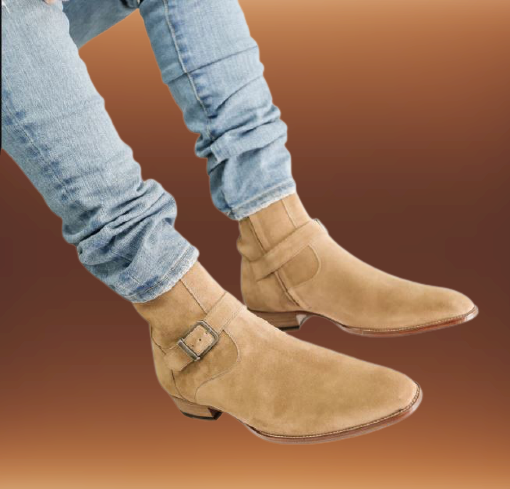 Men's Beige Suede Side Zip Ankle Boots