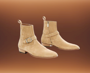 Men's Beige Suede Side Zip Ankle Boots - Image 3