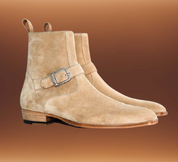 Men's Beige Suede Side Zip Ankle Boots - Image 2