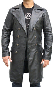 Men's Bespoke Long Coat Real Cowhide Leather Jacket