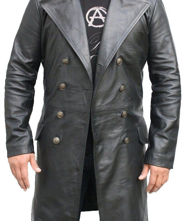 Men's Bespoke Long Coat Real Cowhide Leather Jacket