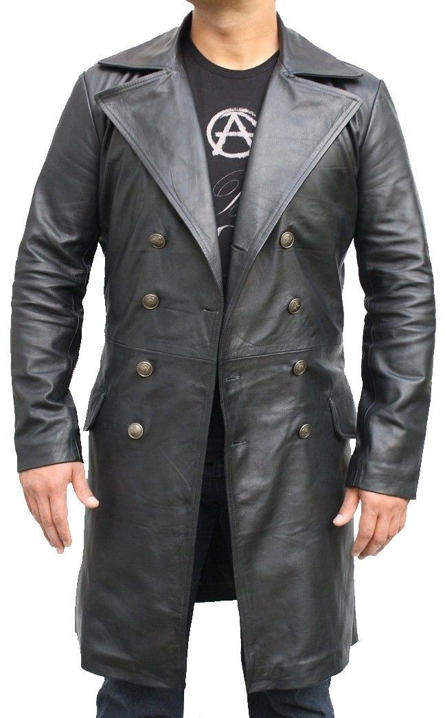 Mens Bespoke Long Coat Fashion Leather Jacket Real Cowhide Leather Jacket