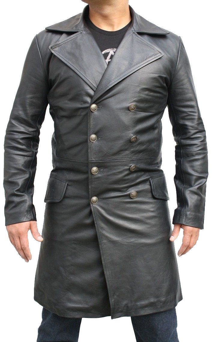 Mens Bespoke Long Coat Fashion Leather Jacket Real Cowhide Leather Jacket