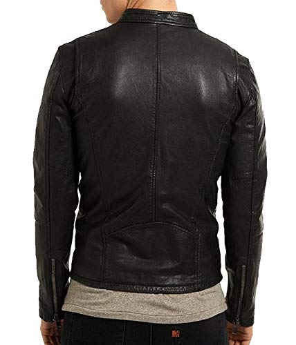 Men's Black Biker Leather Jacket - Image 2
