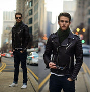 Men's Black Biker Leather Jacket - Image 2