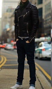 Men's Black Biker Leather Jacket - Image 3