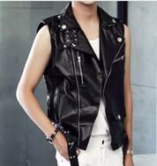 Men's Black Belted Leather Jacket