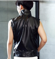 Men's Black Belted Leather Jacket - Image 3