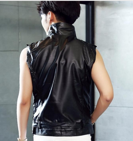 Men's Black Belted Leather Jacket - Image 3