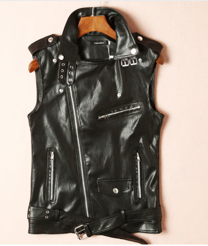 Men's Black Belted Leather Jacket - Image 2