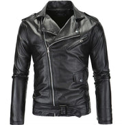Men's Black Leather Biker Jacket with Belt