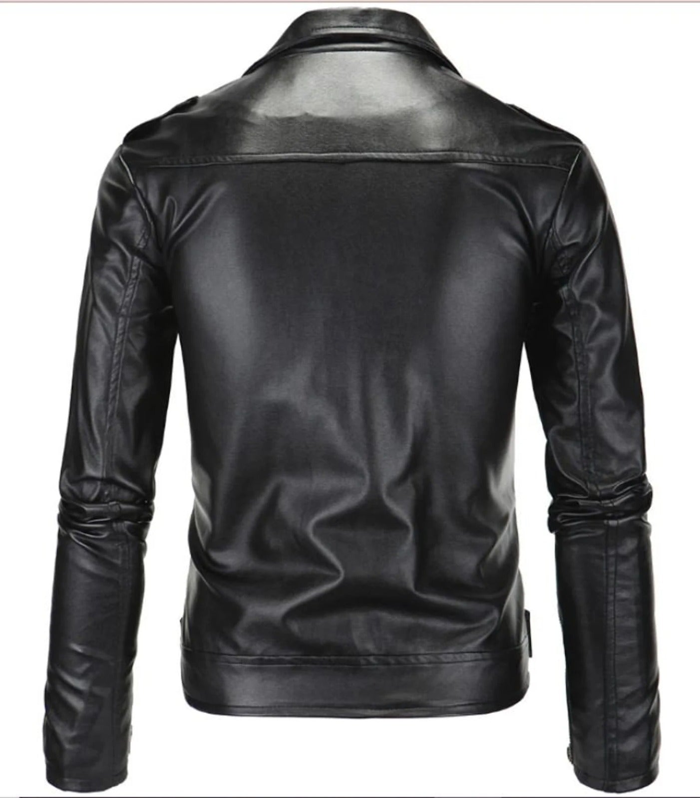 Men's Black Leather Biker Jacket with Belt - Image 2