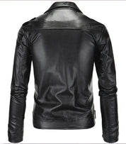 Men's Black Leather Biker Jacket with Belt - Image 2