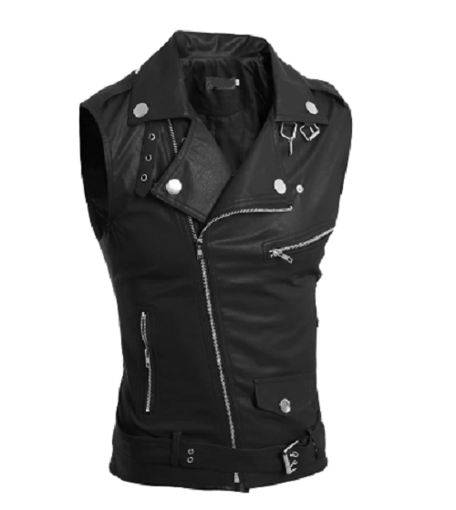 Men's Black Leather Biker Vest