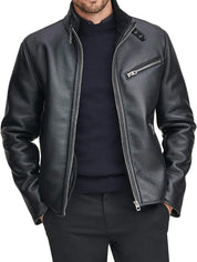 Men's Handmade Black Cowhide Leather Motorcycle Jacket