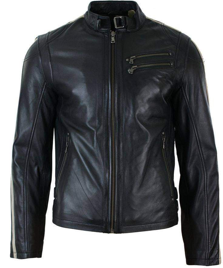Handmade Mens Black Genuine Sheep Leather Jacket Men Motocycle Retro Style Jacket