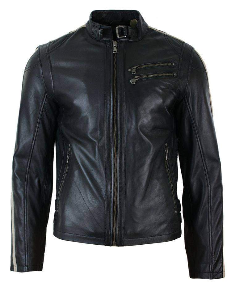 Handmade Mens Black Genuine Sheep Leather Jacket Men Motocycle Retro Style Jacket