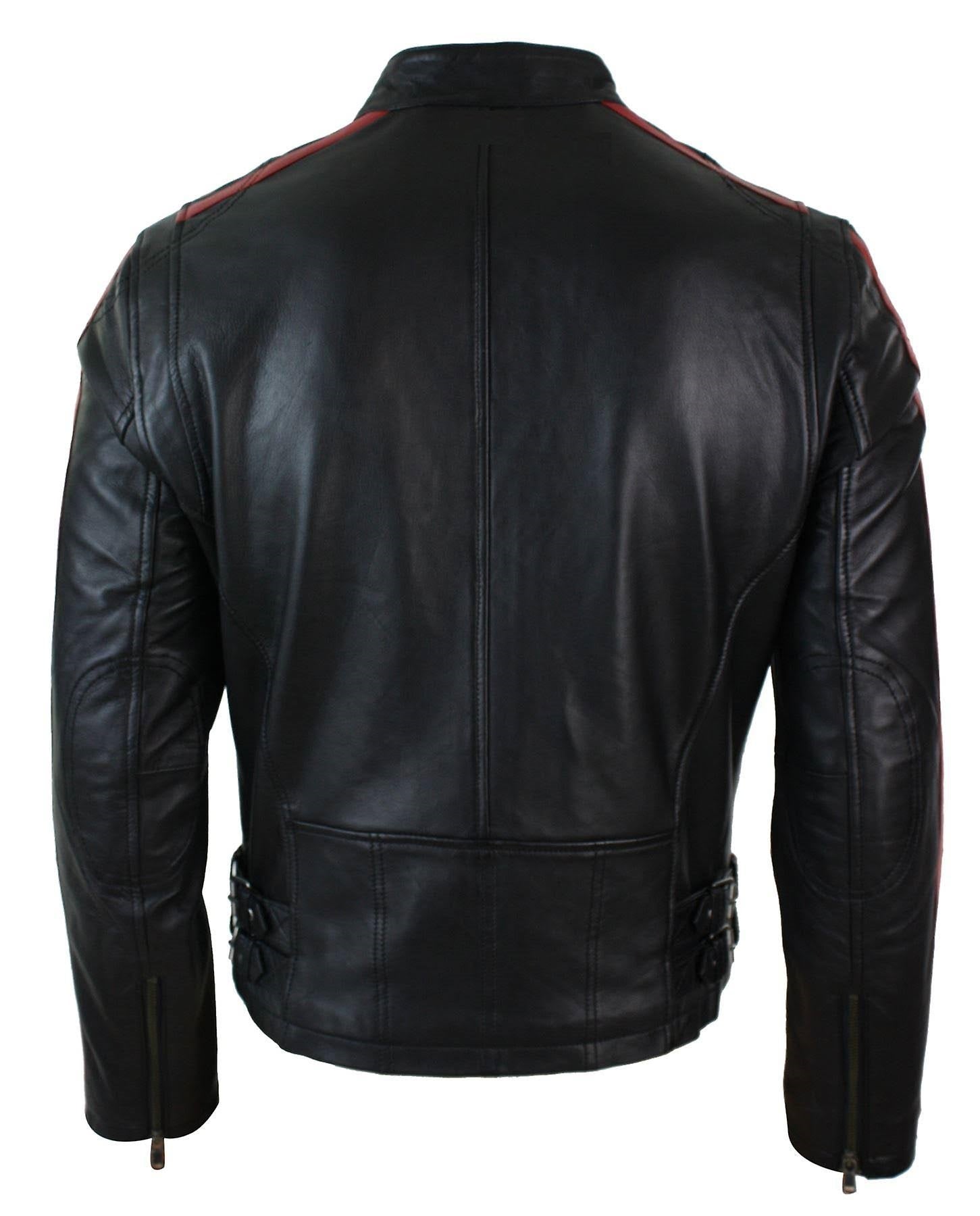 Handmade Mens Black Genuine Sheep Leather Jacket Men Motocycle Retro Style Jacket - Image 2