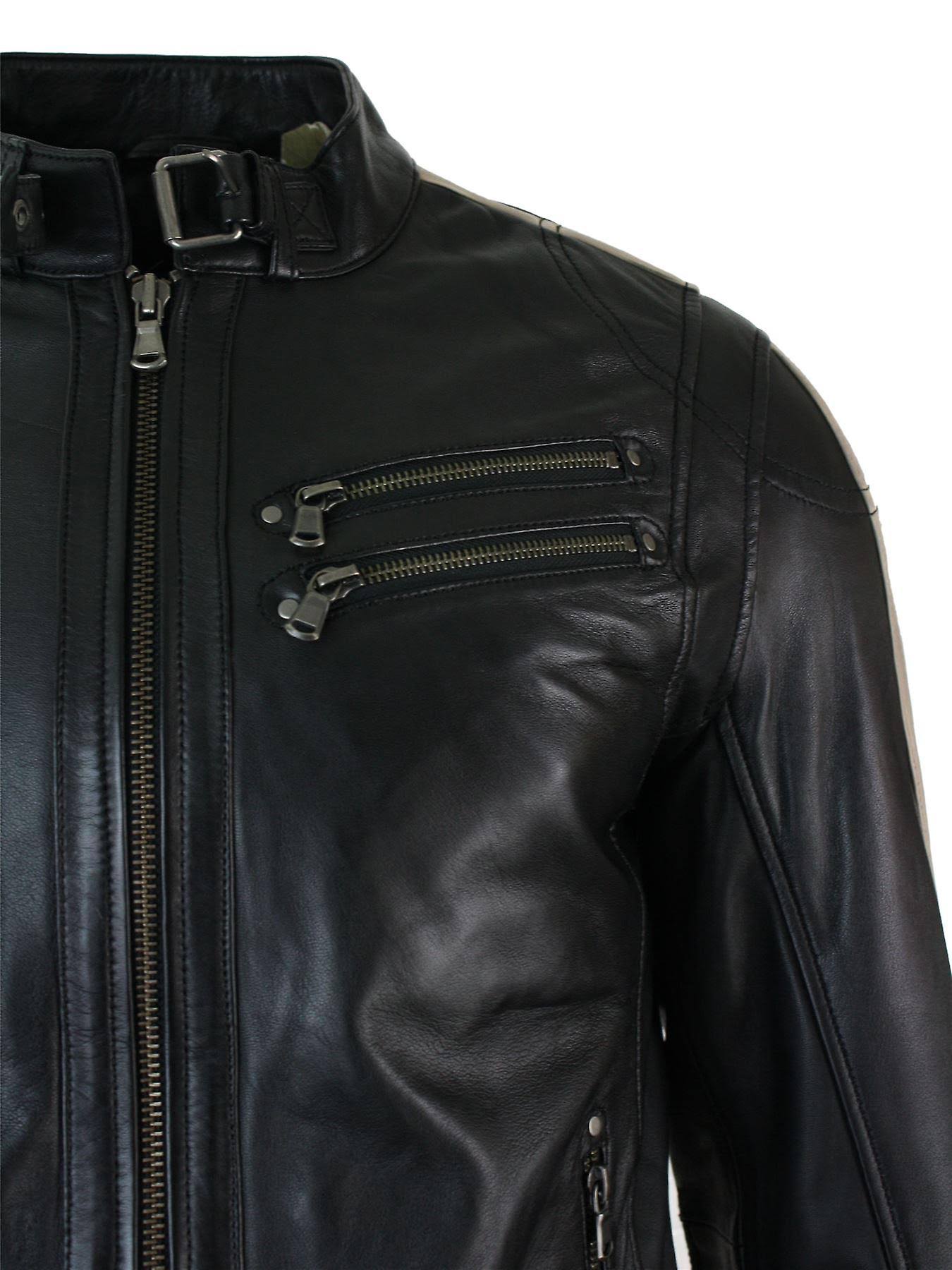 Handmade Mens Black Genuine Sheep Leather Jacket Men Motocycle Retro Style Jacket - Image 3