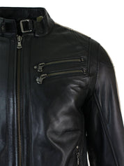 Handmade Mens Black Genuine Sheep Leather Jacket Men Motocycle Retro Style Jacket - Image 3
