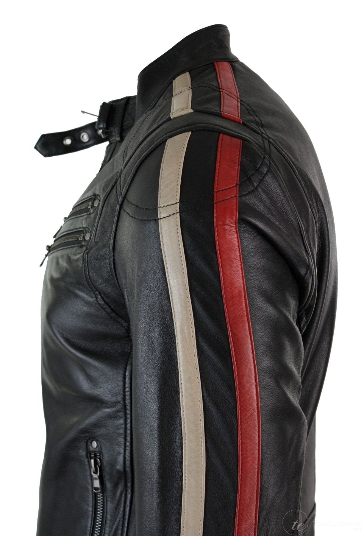 Handmade Mens Black Genuine Sheep Leather Jacket Men Motocycle Retro Style Jacket - Image 4