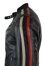 Handmade Mens Black Genuine Sheep Leather Jacket Men Motocycle Retro Style Jacket - Image 4