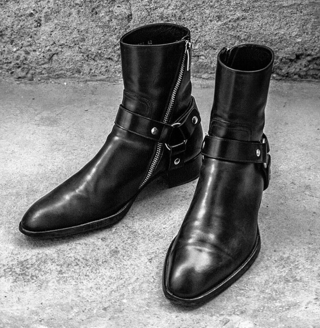 Mens Black Leather Ankle boots, Side zipper boots for men