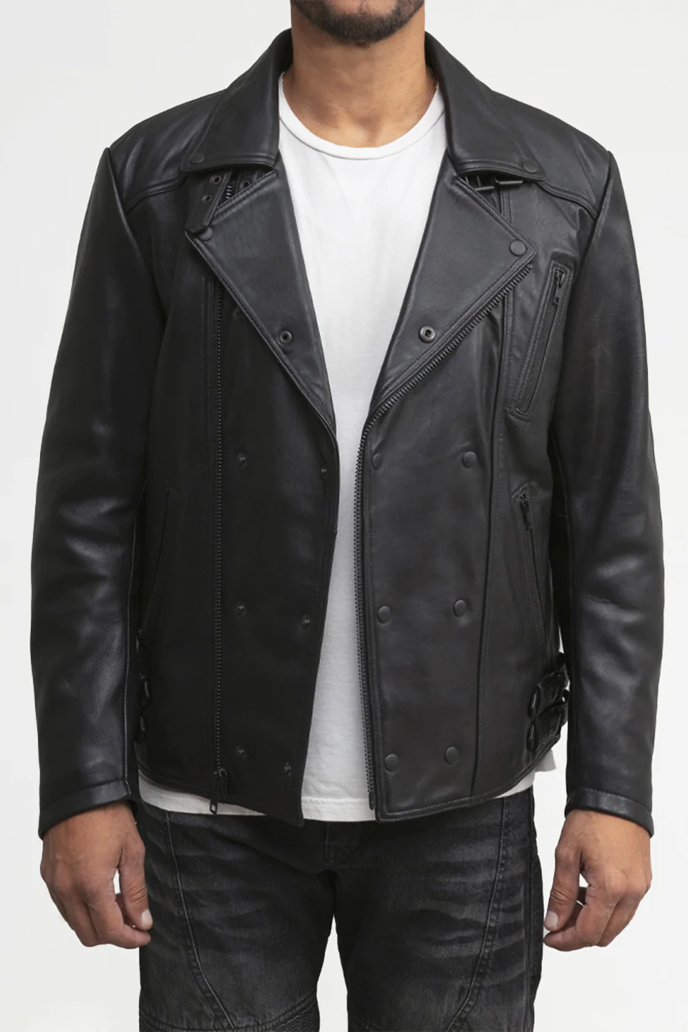 Gothic Leather Jacket for Men | Black New Zealand Leather - Image 2