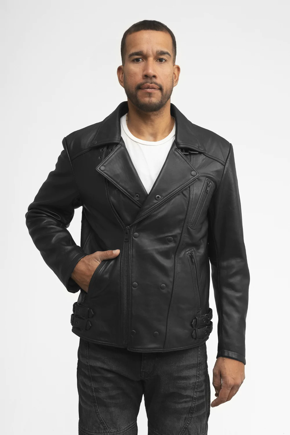 Gothic Leather Jacket for Men | Black New Zealand Leather - Image 4