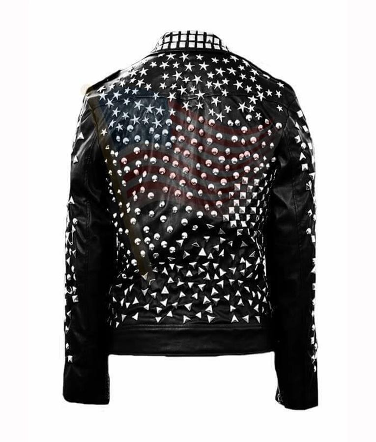 Mens Brando Biker Rock Punk Studded Black Motorcycle Cowhide Leather Jacket