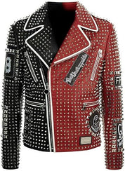 Men's Handmade Two-tone Leather Punk Rock Motorcycle Jacket