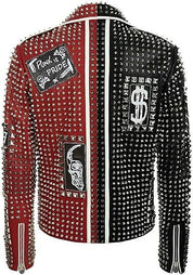 Men's Handmade Two-tone Leather Punk Rock Motorcycle Jacket - Image 2