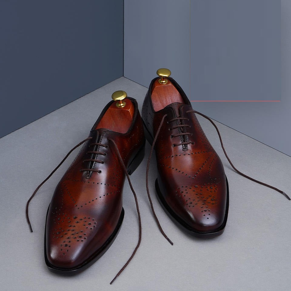 Mens brogue leather dress shoes, men brown formal shoes, Mens leather shoes