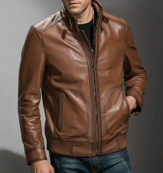 Men's Biker Jacket in Brown Genuine Leather