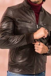 Handmade Mens Brown Leather Jacket, Men Multi Pockets Biker Jacket Slim Fit Jacket