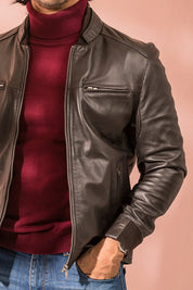 Handmade Mens Brown Leather Jacket, Men Multi Pockets Biker Jacket Slim Fit Jacket - Image 4