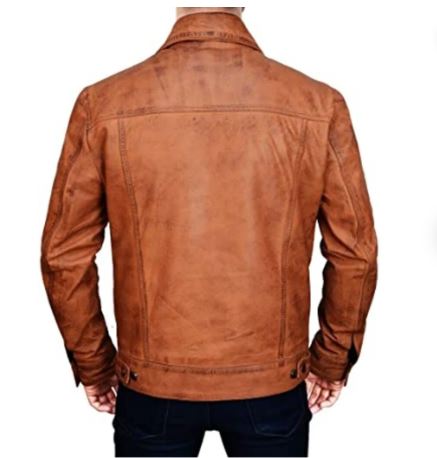 Men's Brown Leather Trucker Jacket - Image 2